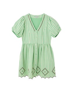 Green & Cream Gingham Embroidered V-Neck Mini Dress £75 €98