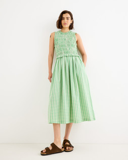 Green Gingham Shirred Bodice Sleeveless Midi Dress £80 €105
