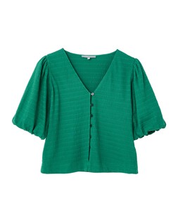 Green Textured Button Up Puff Sleeve Top £45 €59