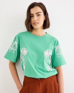 Green & White Floral Embroidered T-Shirt £45 €59
