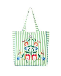 Green & White Striped Floral Embroidered Tote Shopper Bag £35