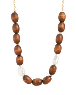 Kaia Wooden Beads & Faux Pearl Chunky Necklace £24 €31.50