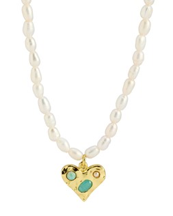 Karina Triple Stone Inlay Heart Charm Beaded Pearl Necklace £75.00 €98.00