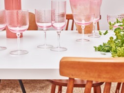 Maya Pink Wine Glasses Set of Four £29.5 & Maya Pink Champagne Flutes Set of Four £29.5 & Maya Pink Champagne Saucers Set of Four £29.5