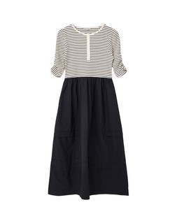 Monochrome Striped Ruched Sleeve Midi Dress £78