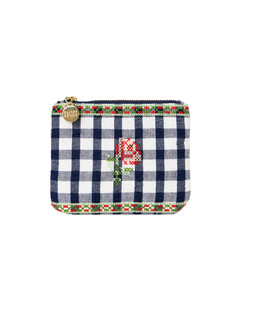 Navy Blue Gingham Rose Embroidered Zipped Pouch £18 €23.50