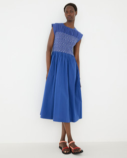 Navy Blue Shirred Bodice Sleeveless Midi Dress £78 €105