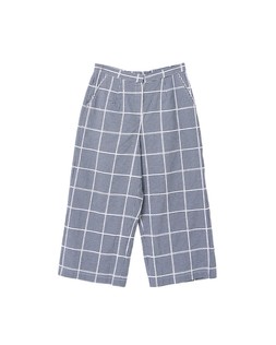 Navy Blue & White Gingham Embroidered Cropped Wide Leg Trousers £70 €91