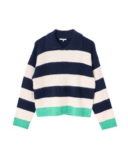 Navy & Cream Striped Collared Knitted Jumper £68