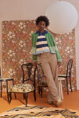 Navy & Cream Striped Collared Knitted Jumper £68