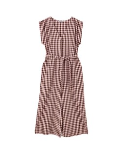 Pink & Brown Check V-Neck Gathered Shoulder Jumpsuit £85 €115