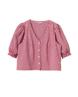 Pink & Burgundy Striped Seersucker Puff Sleeve Blouse £60 €78