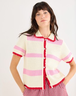 Pink & Ecru Striped Knitted Shirt £62 €81