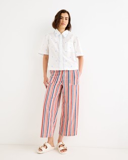 Red & Blue Striped Cropped Wide Leg Jeans £75 €98
