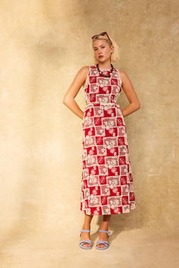Red & Cream Embroidered Geometric Cut Out Midi Dress £150