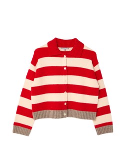 Red & Cream Striped Collared Knitted Cardigan £68