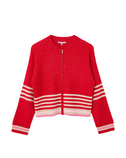 Red & Cream Striped Zip Up Knitted Bomber Jacket £65.00 €85.00