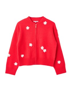 Red Daisy Embroidered Zip Up Knitted Bomber Jacket £70 / €91