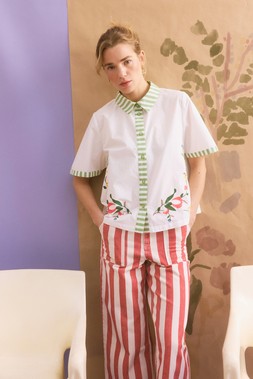 Red & Ecru Striped Cropped Wide Leg Jeans £70
