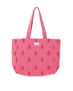 Red & Pink Gingham Cherry Embroidered Quilted Tote Bag £46 €60