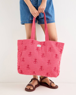 Red & Pink Gingham Cherry Embroidered Quilted Tote Bag £46 €60