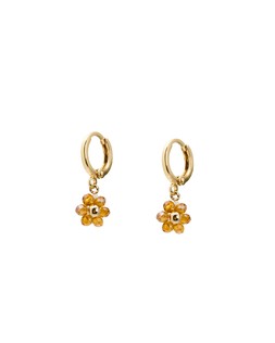 Rosa Brown Breaded Flower Drop Huggie Earrings £12.50