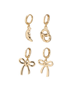 Sugar Bow, Croissant & Pretzel Mini Charm Drop Huggies Set of Four