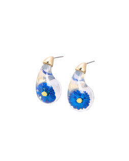 Tilda Blue Flower Inlay Resin Teardrop Earrings