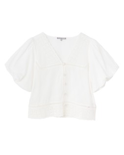 White Broderie Crochet Button Up Puff Sleeve Blouse £60 €78