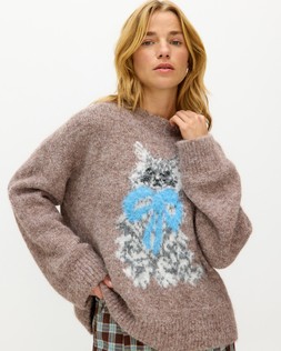 Mocha Brown Cuthbert Cat Crew Neck Knitted Jumper £68