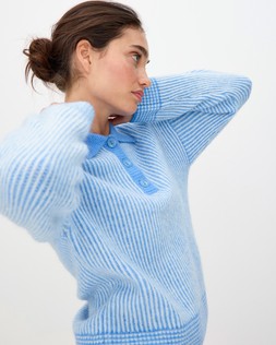 Blue Striped Collared Knitted Jumper £65