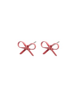 Poppy Coral Pink Ribbon Bow Earrings