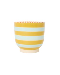 Yellow & Mint Green Stripe Plant Pot
