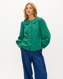 Green Corduroy Scalloped Button Up Collar Shirt £60