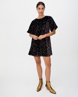 Black Velvet Sequin Mini T-Shirt Dress