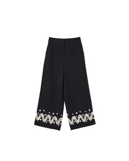 Black & Cream Cutwork Embroidered Wide Leg Trousers £78