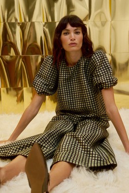 Black & Green Checked Jacquard Puff Sleeve Mini Dress £85 1954388