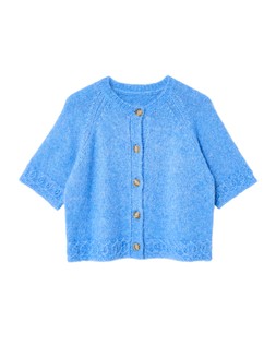 Blue Button Up Short Sleeve Knitted Cardigan £62