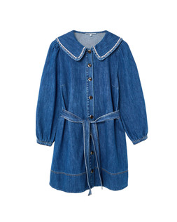 Blue Denim Embroidered Collar Mini Shirt Dress £80