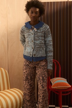 Brown & Blue Crew Neck Knitted Cardigan £65 & Brown Floral Cropped Wide Leg Jeans £70