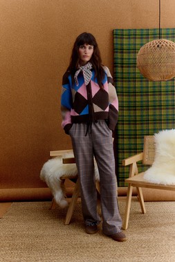 Brown & Blue Diamond Crew Neck Knitted Cardigan £72 1943870