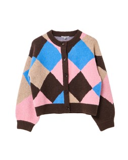 Brown & Blue Diamond Crew Neck Knitted Cardigan £72