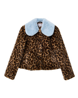 Brown Leopard Print Contrast Collar Faux Fur Coat £98