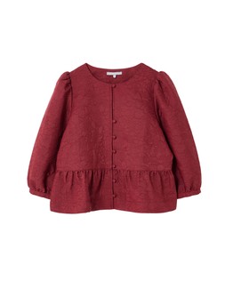 Burgundy Floral Jacquard Peplum Puff Sleeve Top £60