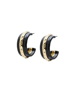 Calico Black Enamel & Gold Tone Large Hoop Earrings £18