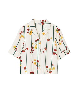 Cream & Green Striped Tomato Print Short Sleeve Shirt £55