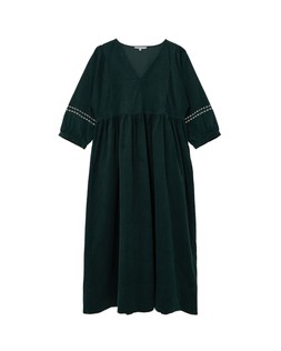 Dark Green Corduroy Embroidered Sleeve Midi Dress £85