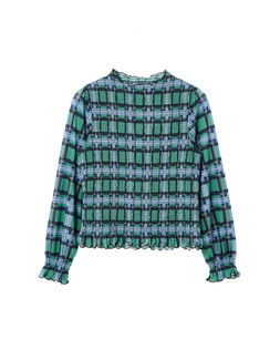 Green & Black Check Print Shirred Mesh Top £45