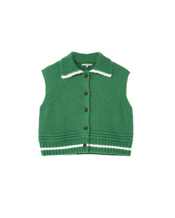 Green & White Button Up Knitted Waistcoat with Collar £62