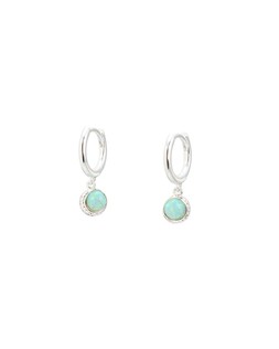 Hilal Opalite Crescent Moon Silver Hoop Drop Earrings £42
